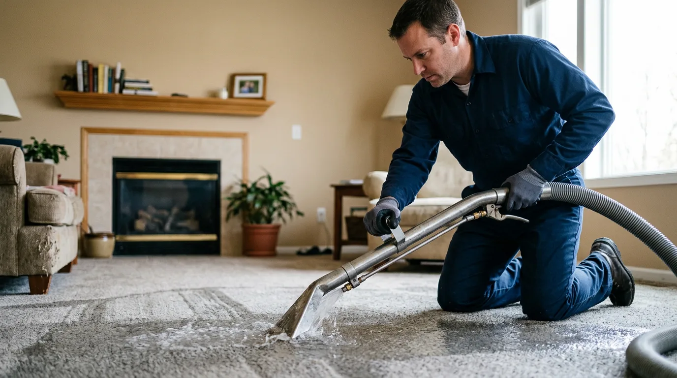 Water damage restoration technician working near Newark, MO